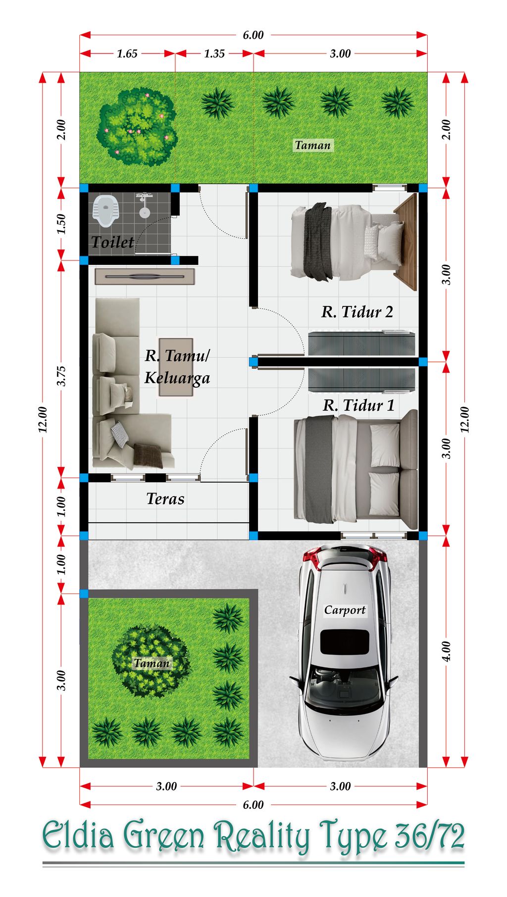 foto denah rumah tipe 36/72 perumahan ELDIA GREEN REALITY