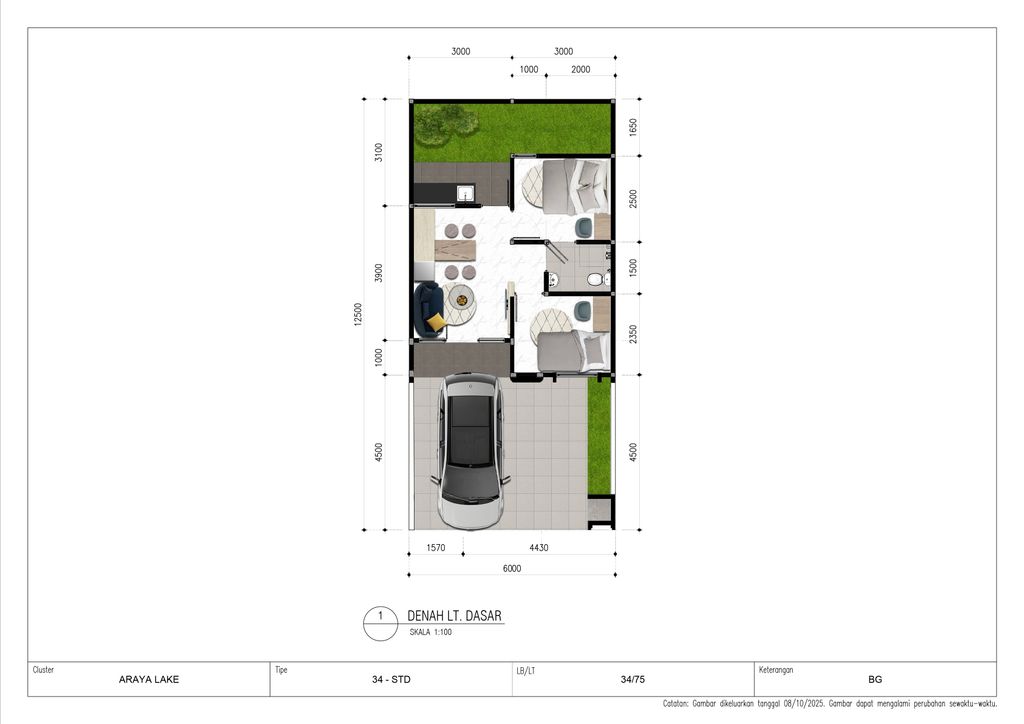 foto denah rumah tipe ARAYA 1 perumahan GRAND RESIDENCE CITY.