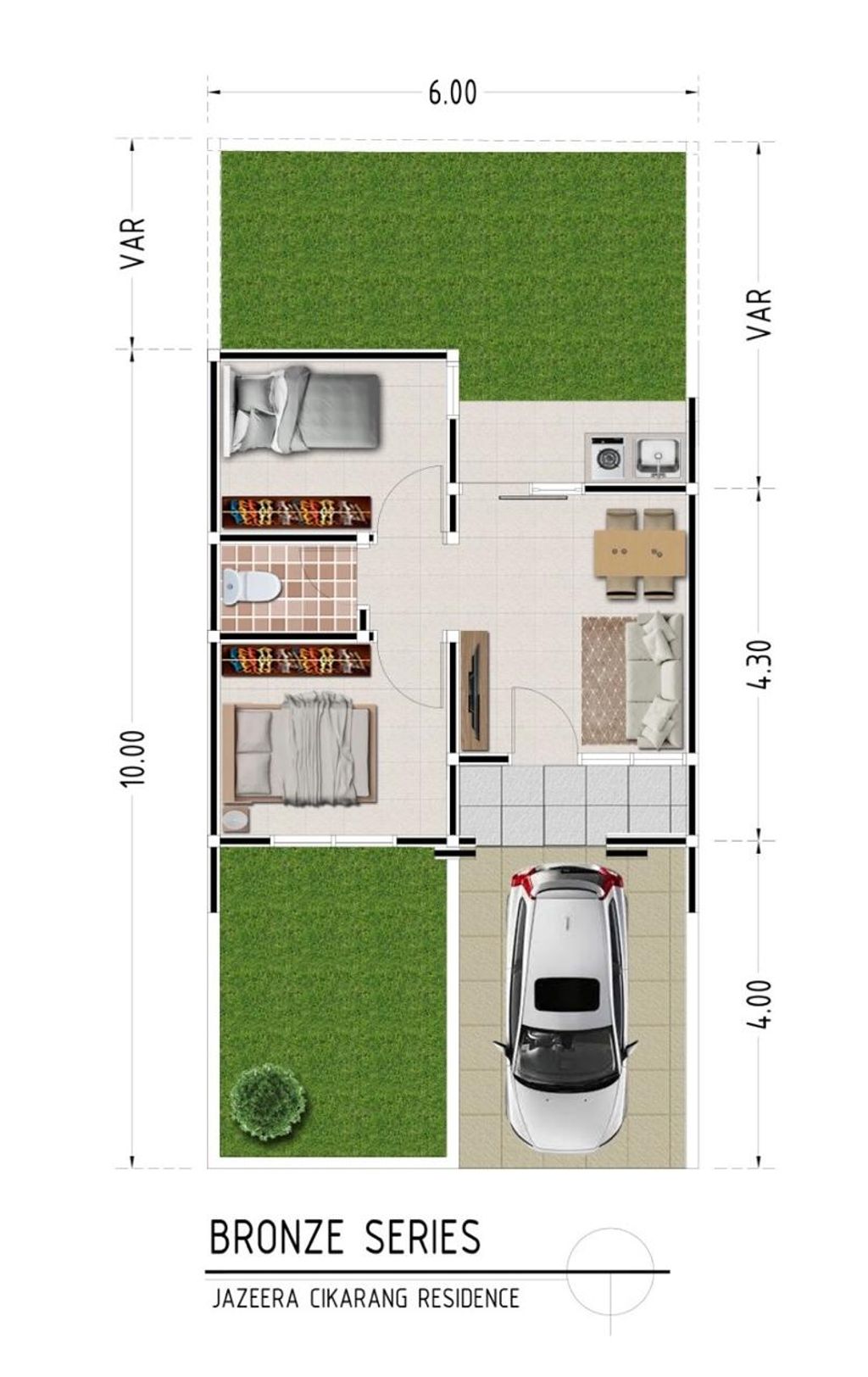 foto denah rumah tipe Bronze 30/74 perumahan JAZEERA CIKARANG RESIDENCE