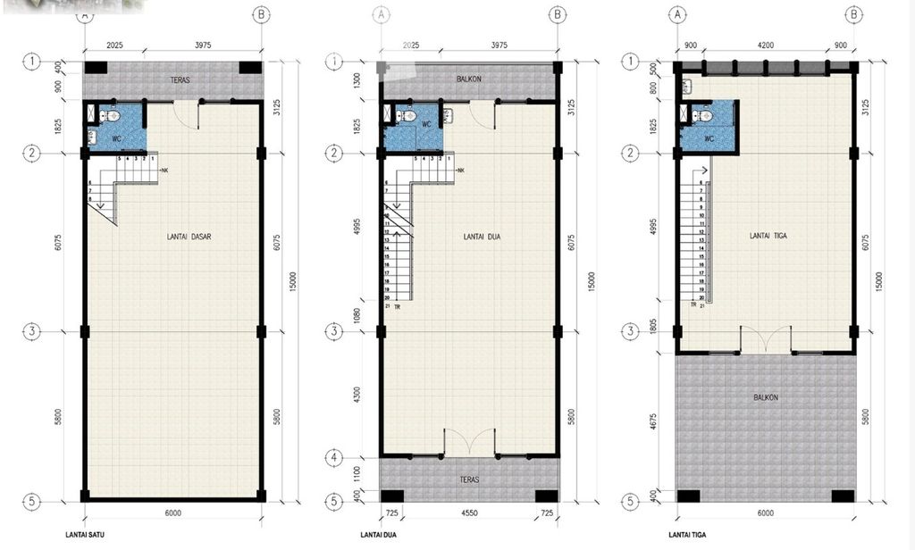 foto denah rumah tipe 3 lantai standar (Blok D_E) perumahan Kiara Artha Park Business Center