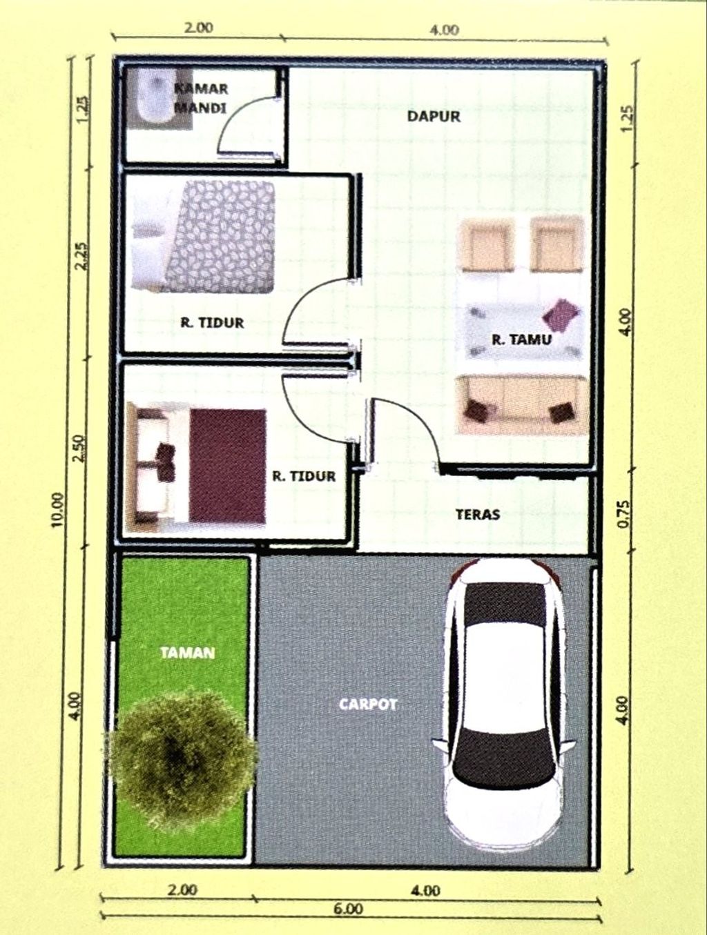 foto denah rumah tipe Bintaro perumahan Puri Arcadia Sukarukun I