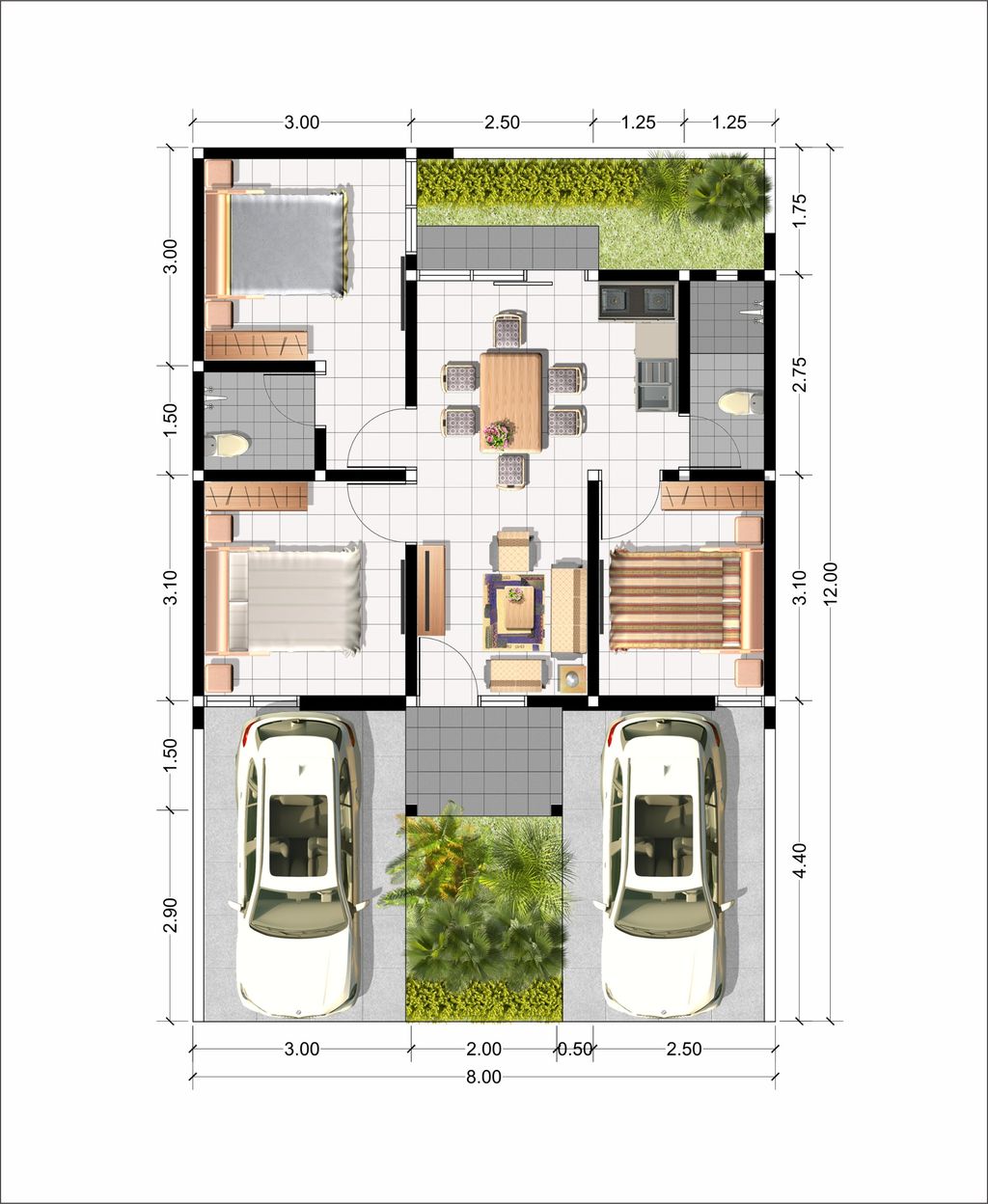 foto denah rumah tipe Orchid perumahan The Quality Riverside