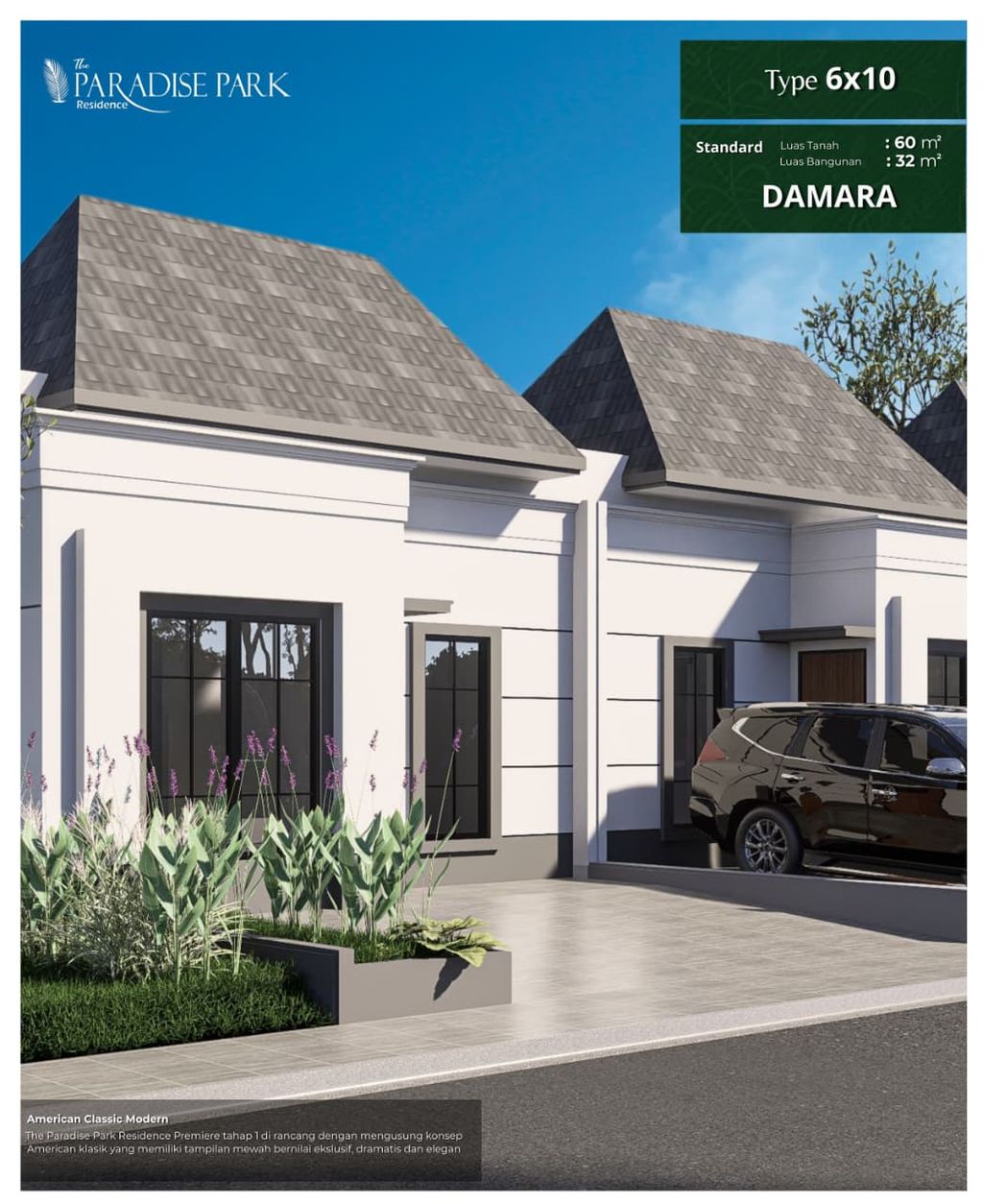 foto tampak rumah tipe Damara perumahan the Paradise Park Residence Premiere