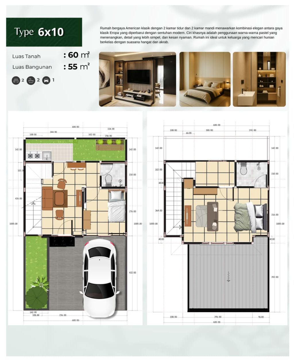 foto denah rumah tipe Shappire perumahan the Paradise Park Residence Premiere