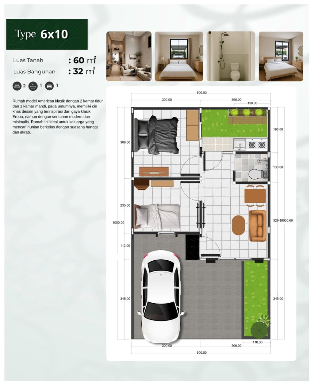 foto denah rumah tipe Damara perumahan the Paradise Park Residence Premiere