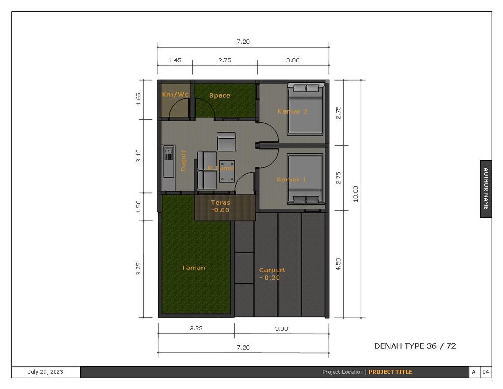 foto denah rumah tipe 36/72 perumahan Rinjani Gardenia City