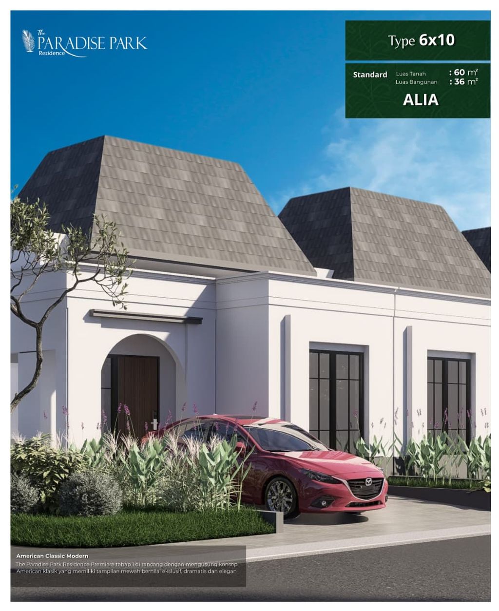 foto tampak rumah tipe Alia perumahan the Paradise Park Residence Premiere