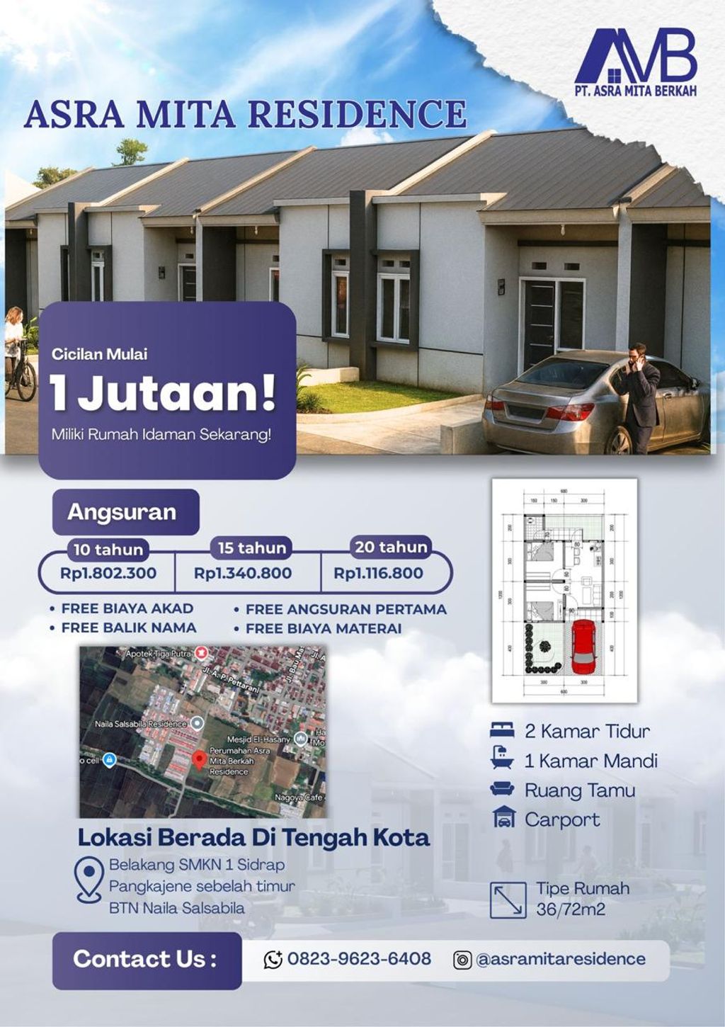 foto tampak rumah tipe 36 perumahan ASRA MITA RESIDENCE