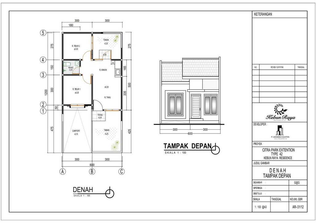 foto denah rumah tipe Tulip 42/72 perumahan KEBUN RAYA RESIDENCE
