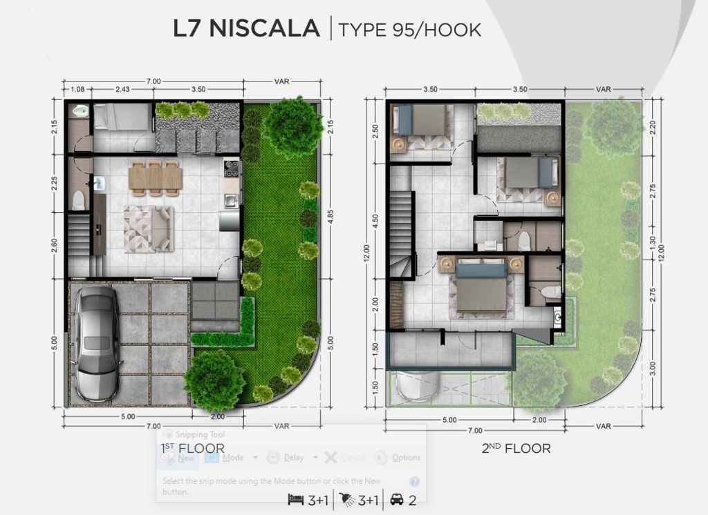 foto denah rumah tipe L7 NISCALA 95/HOOK perumahan CATHA REMPOA