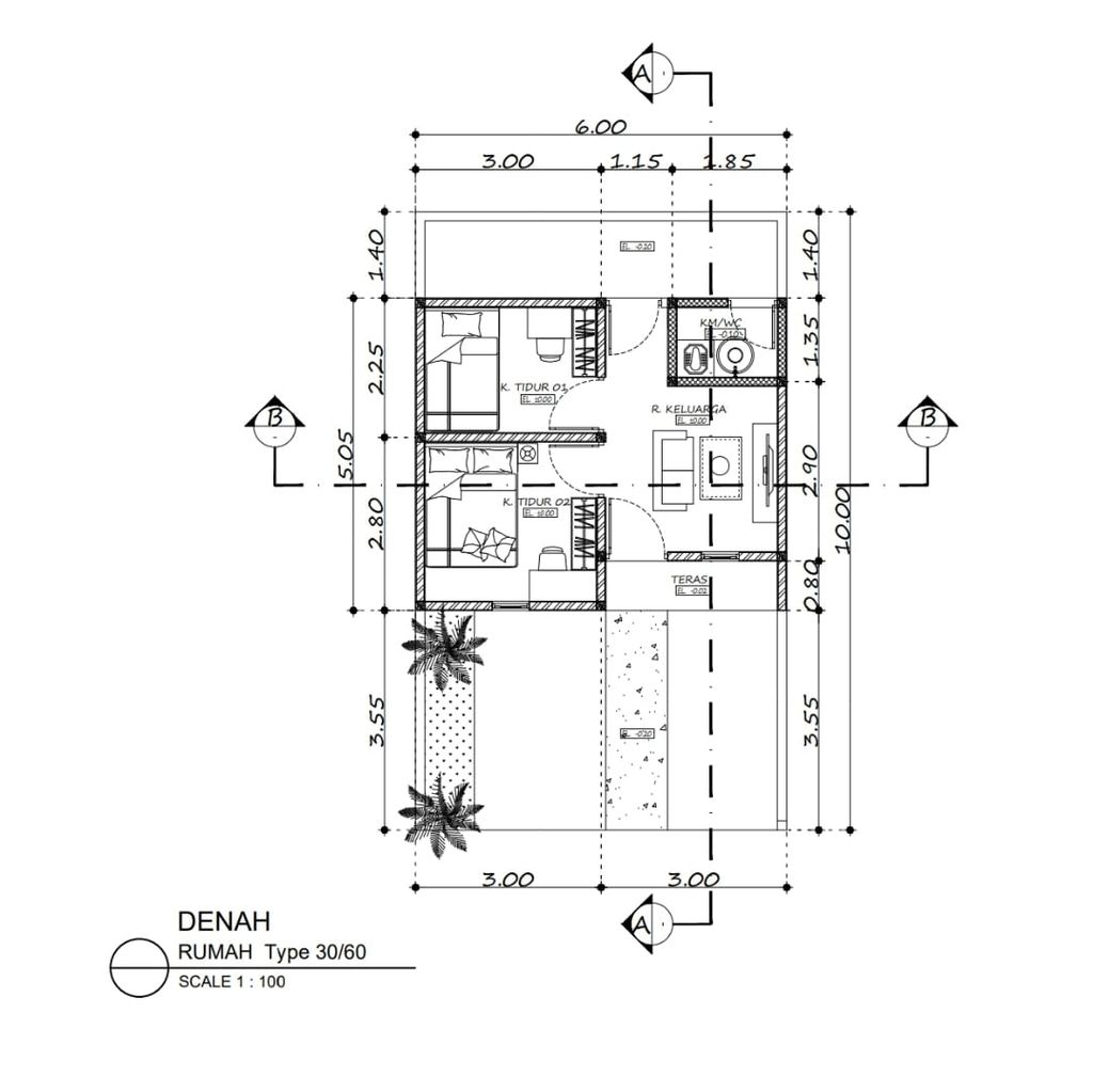 foto denah rumah tipe 30/60 perumahan GRIYA ANDALAN KARANGTURI