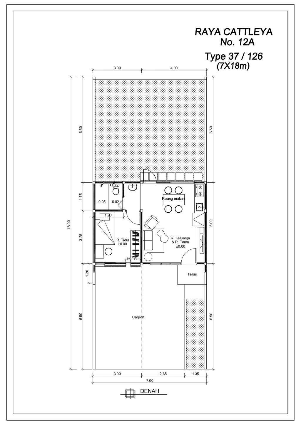 foto denah rumah tipe RAYA CATTLEYA HADAP SELATAN T-37/126 (7X18) perumahan GRAND DELTA SARI