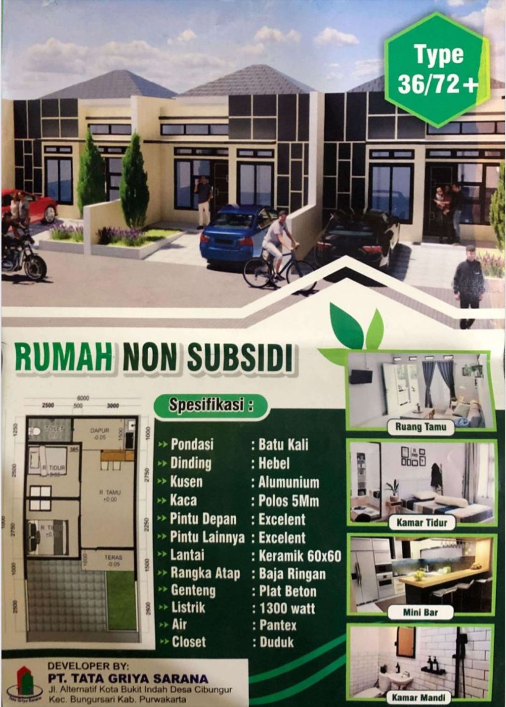 foto denah rumah tipe CLUSTER PERMATA perumahan GREEN PERMATA CIBUNGUR 2