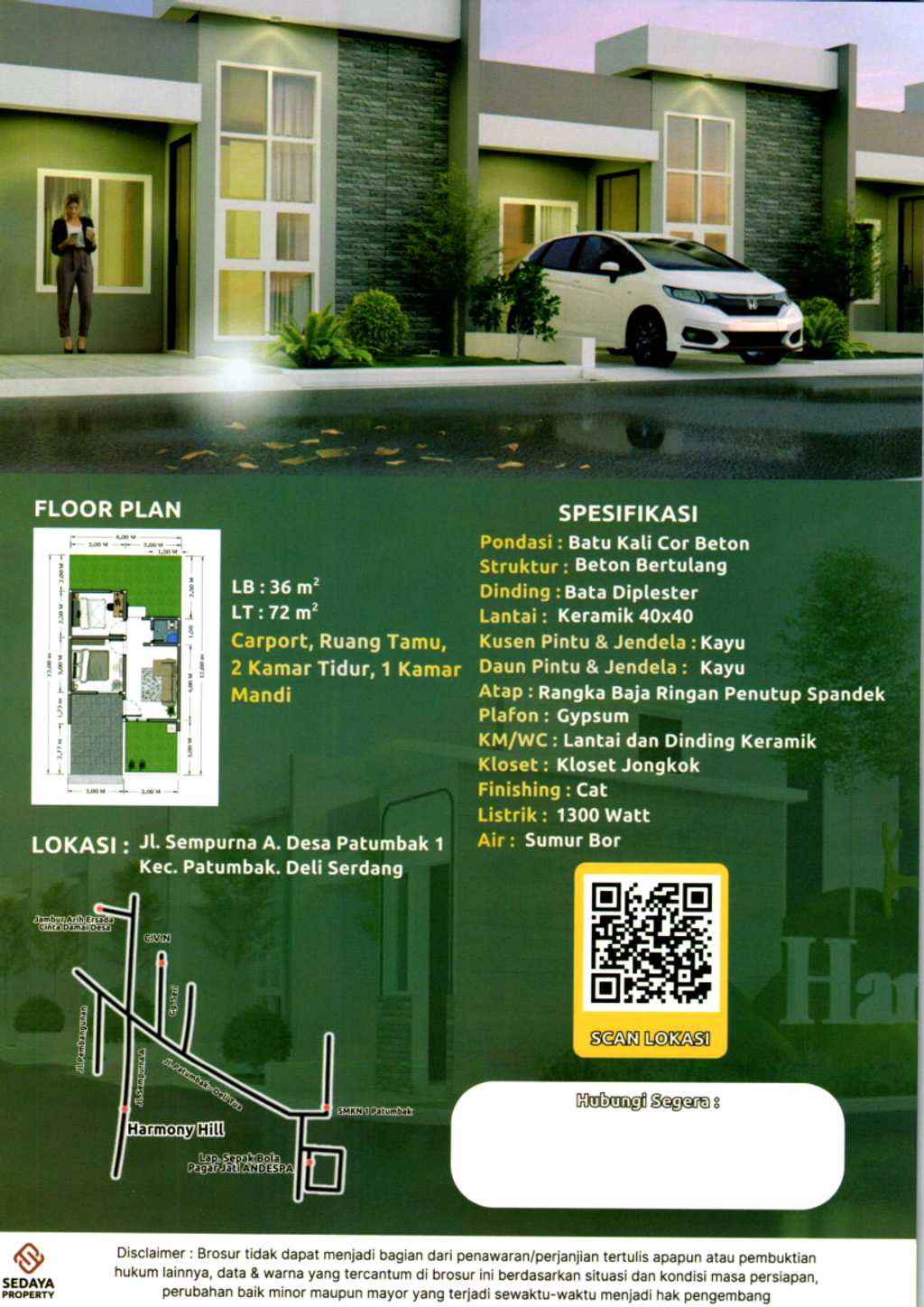 foto denah rumah tipe 36/72 perumahan HARMONY HILL