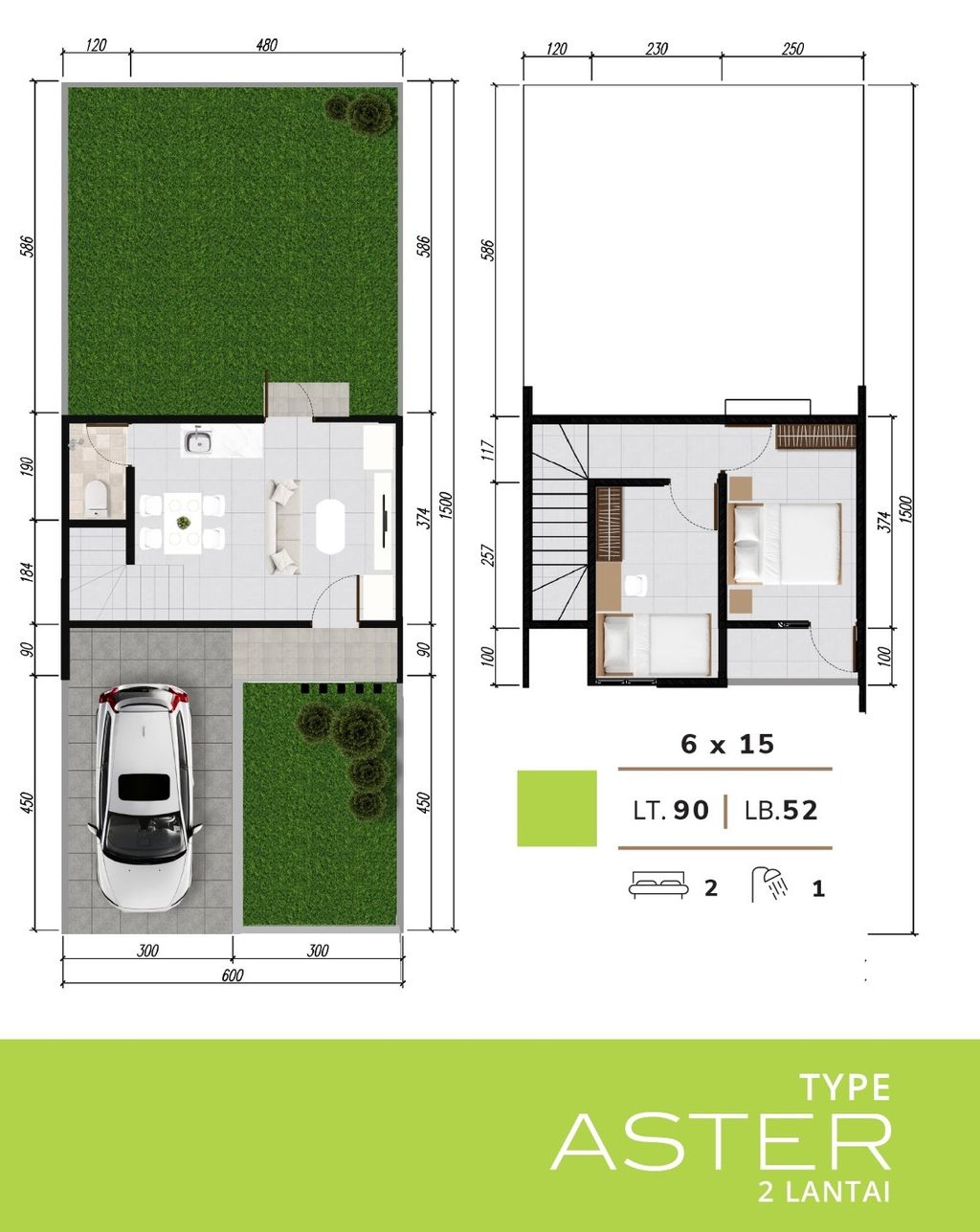 foto denah rumah tipe ASTER LT 2, 6 X 15 perumahan THE CEMANDI