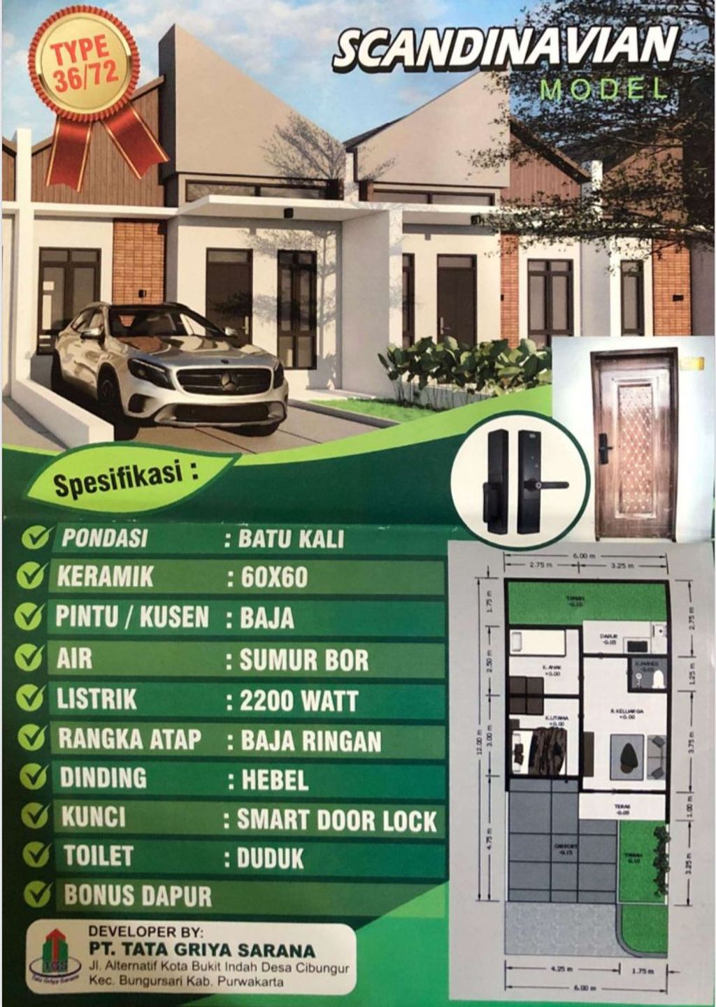 foto denah rumah tipe CLUSTER SCANDAVIAN perumahan GREEN PERMATA CIBUNGUR 2