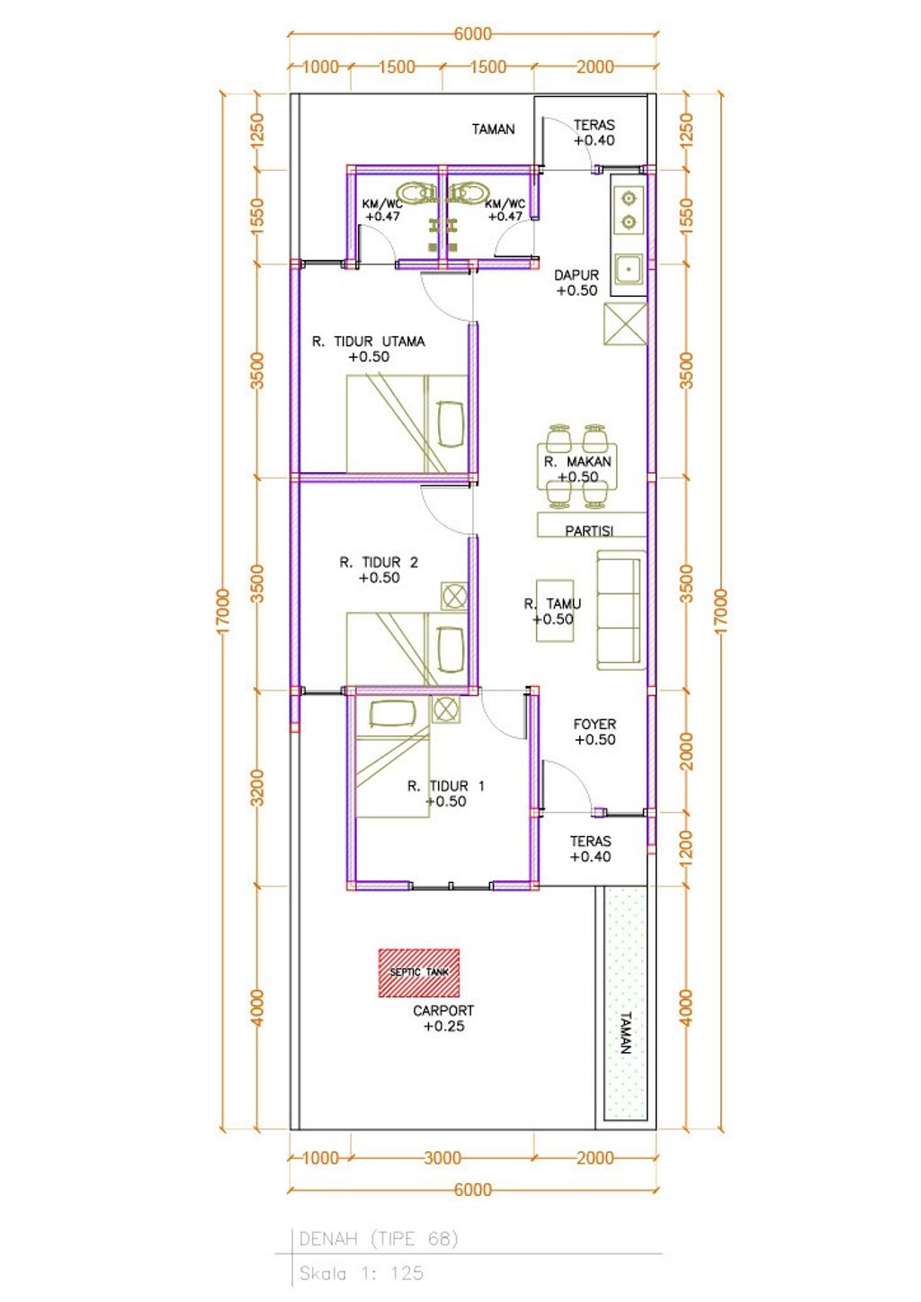 foto denah rumah tipe Rumah Tinggal 68/105 perumahan Griya Bambu Kuning