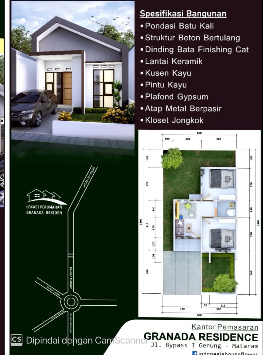 foto denah rumah tipe 28/72 perumahan Hissto Granada Residence