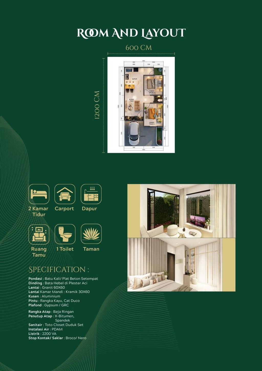 foto denah rumah tipe 48/72 perumahan PERUMAHAN D'ROYALE MEDINA