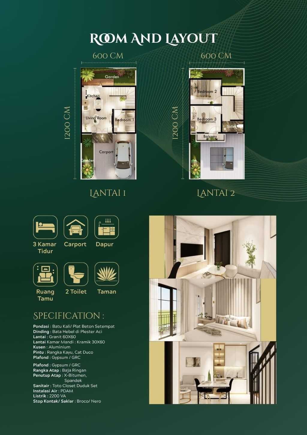 foto denah rumah tipe 65/72 perumahan PERUMAHAN D'ROYALE MEDINA