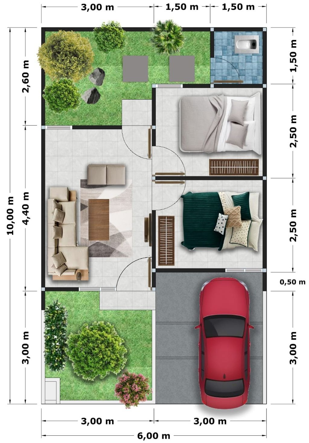 foto denah rumah tipe 30/60 perumahan Grand Madani Residence 4 Cluster Bima