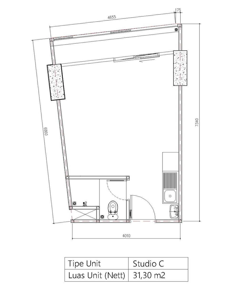 foto denah rumah tipe STUDIO C perumahan Bintaro Plaza Residence Tower Breeze