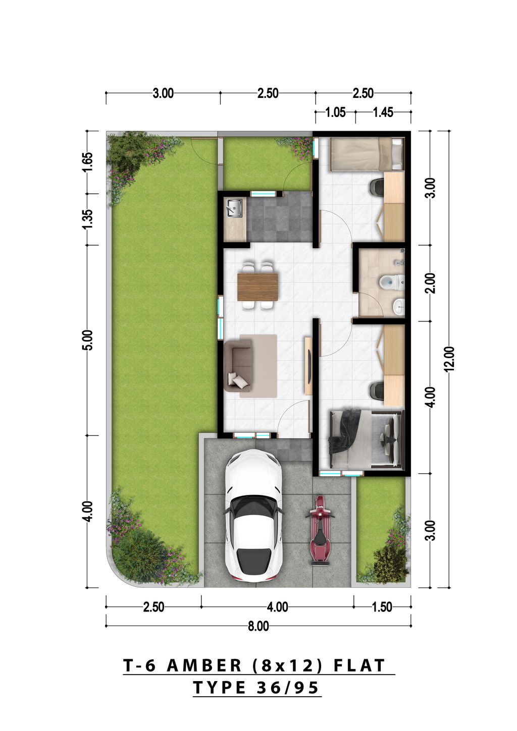 foto denah rumah tipe 36/95 AMBER HOOK 361.600.000 perumahan PERMATA PURI HARMONI 2 TAHAP 3