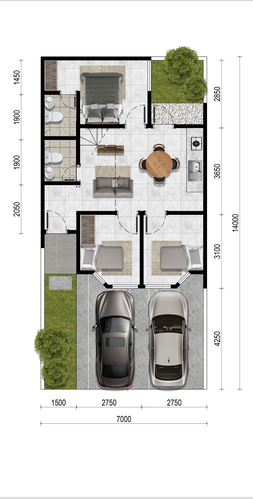 foto denah rumah tipe 55 (RTD 3) perumahan Ville Park Residenza