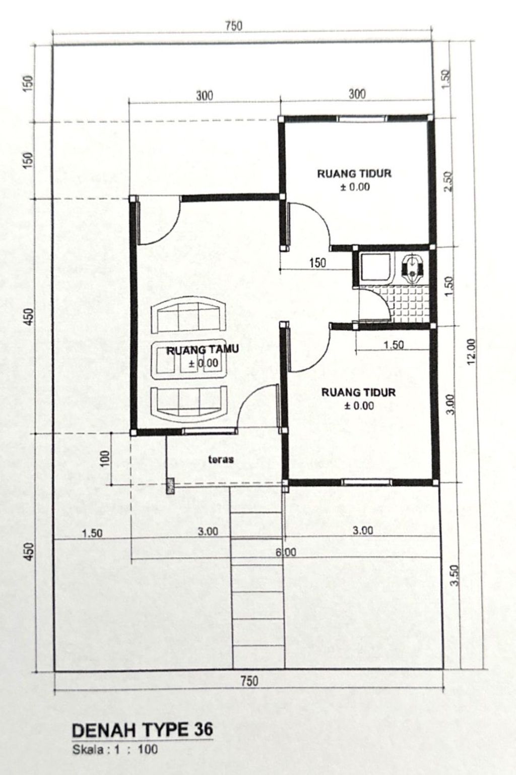 foto denah rumah tipe 36 perumahan Mutiara Jaya II