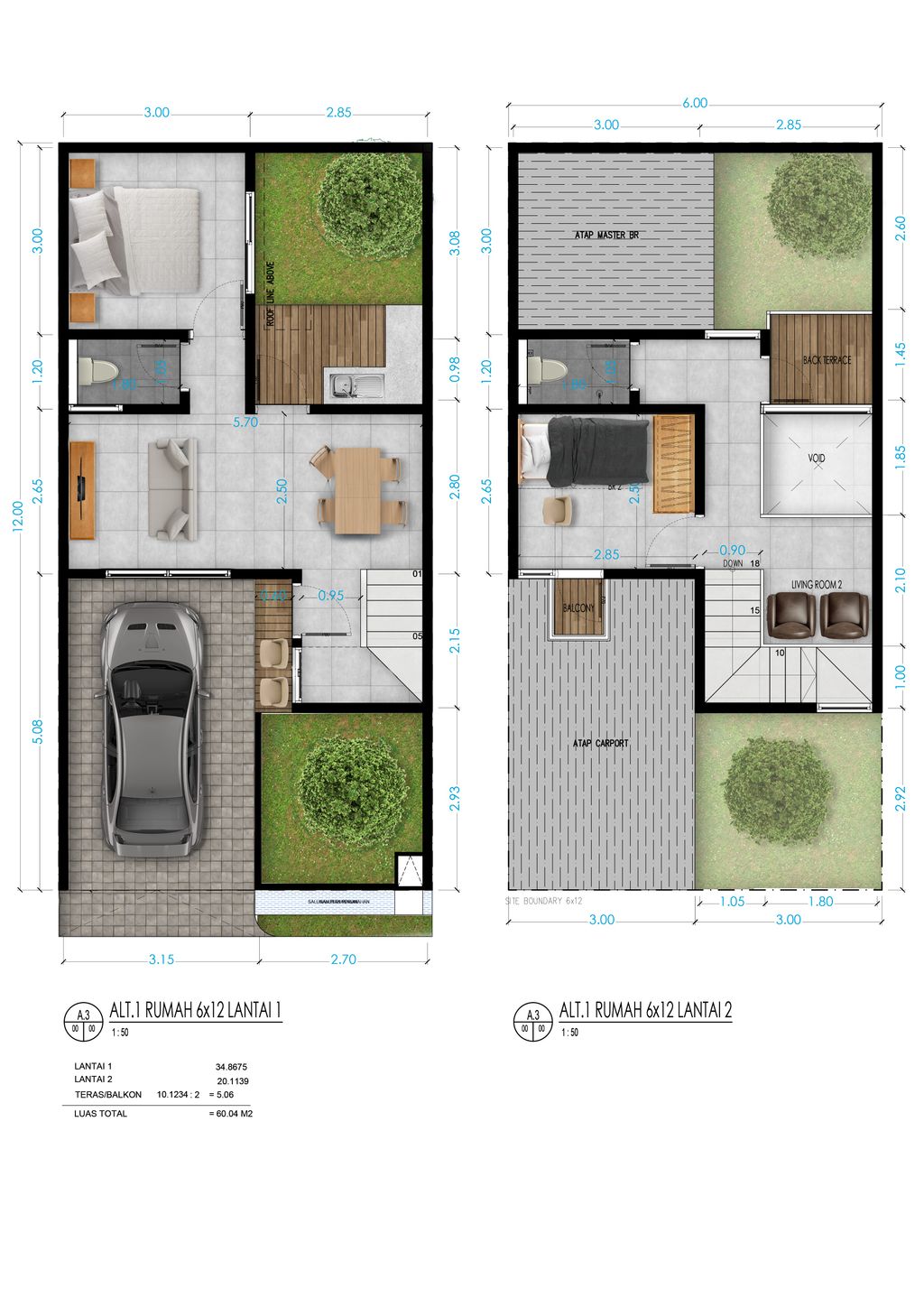 foto denah rumah tipe 60/72 perumahan THE PERMATA VILLAS