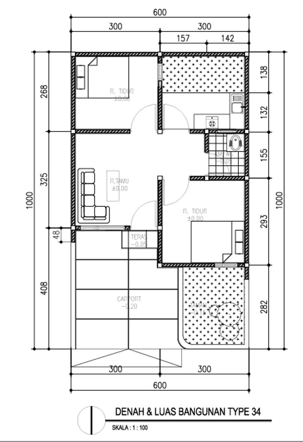 foto denah rumah tipe 34/60 (2026) perumahan Griya Pesona Cempaka