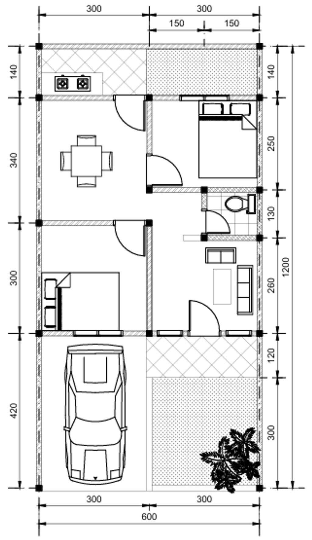 foto denah rumah tipe 42/72 perumahan Parappa Permai