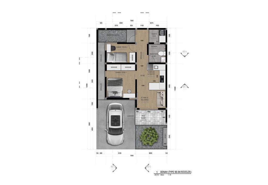 foto denah rumah tipe ALSTONIA 60/84 L perumahan BERNADY LAND SLAWU