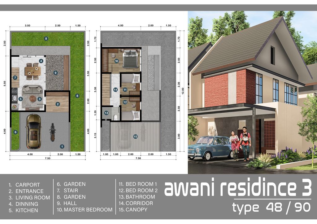 foto denah rumah tipe 48/90 perumahan THE AWANI RESIDENCE 3 Tahap 2
