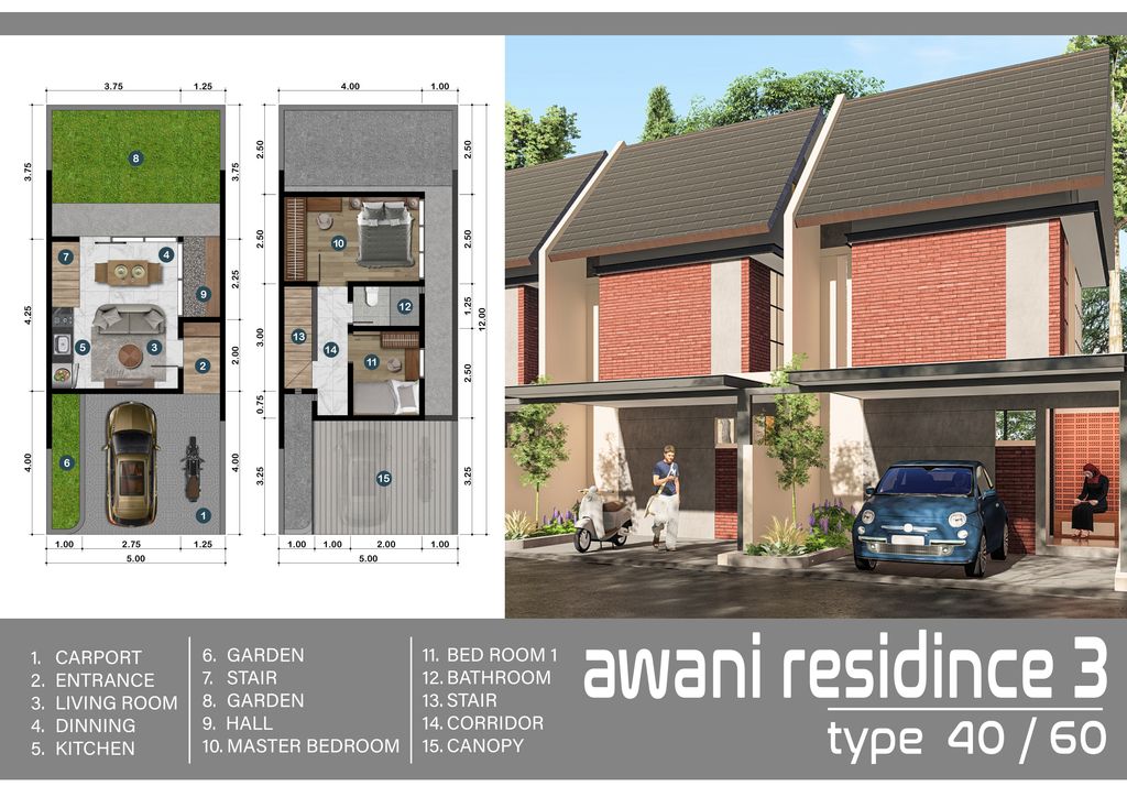 foto denah rumah tipe 40/60 perumahan THE AWANI RESIDENCE 3 Tahap 2