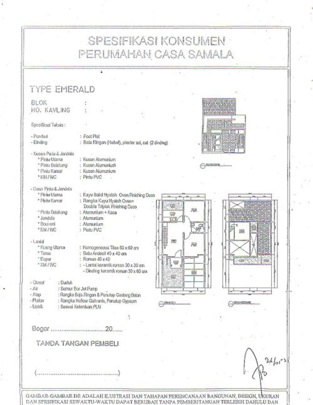 foto denah rumah tipe EMERALD 40 / 143 perumahan CASA SAMALA EXT