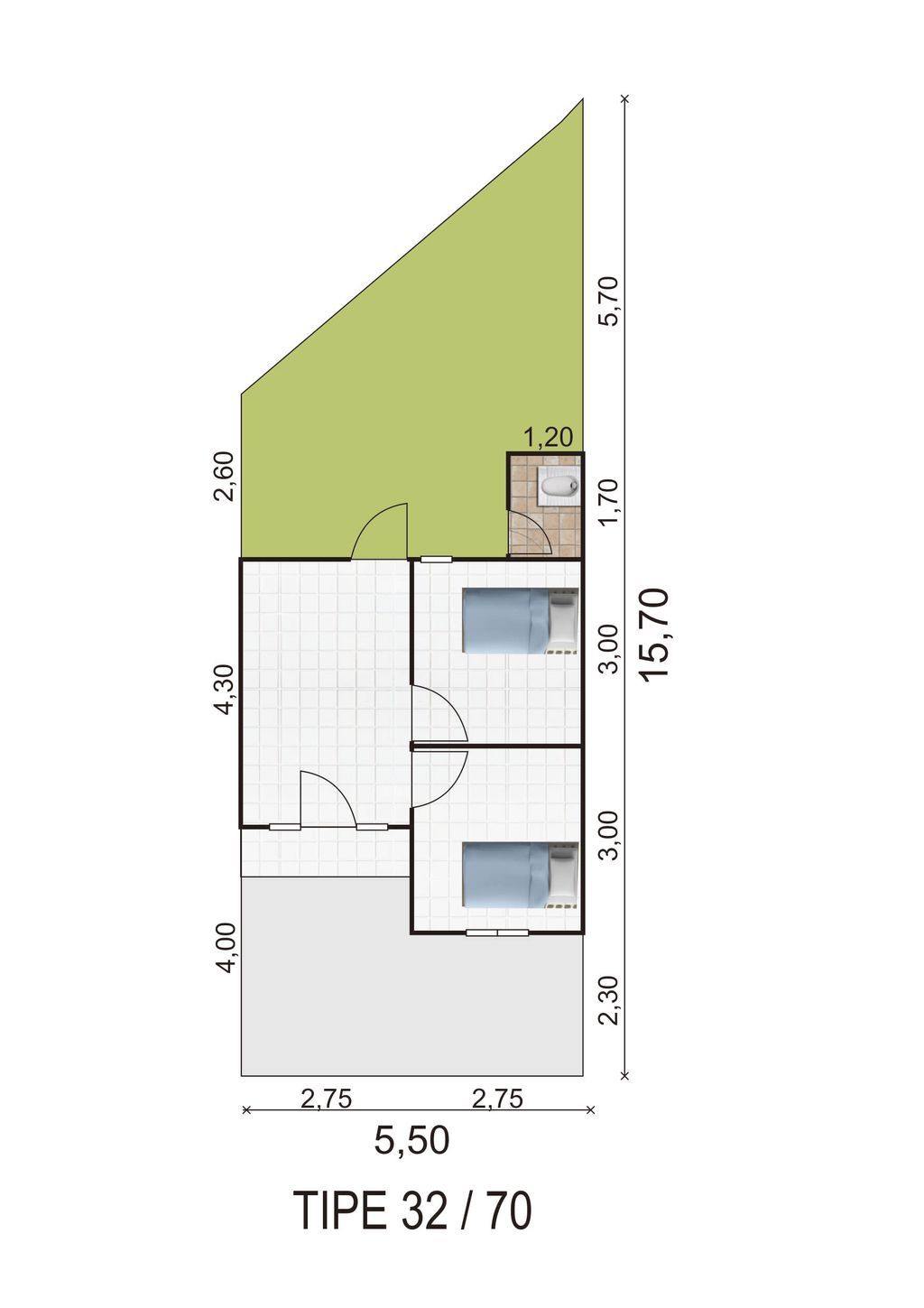 foto denah rumah tipe 32/70 perumahan GRIYA PESONA SEJAHTERA 1
