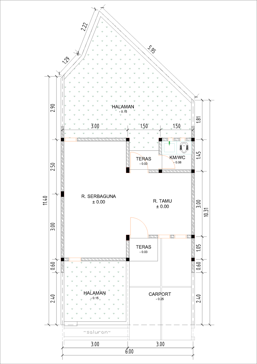 foto denah rumah tipe R15-15 (2026) perumahan Kepuren Residence (Pelawad)