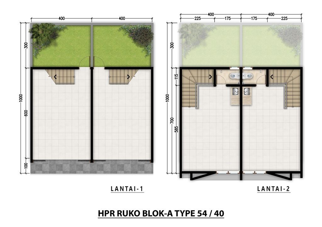 foto denah rumah tipe RUKO A 40/54 HJ 520.880.000 perumahan HARMONI PARK RESIDENCE
