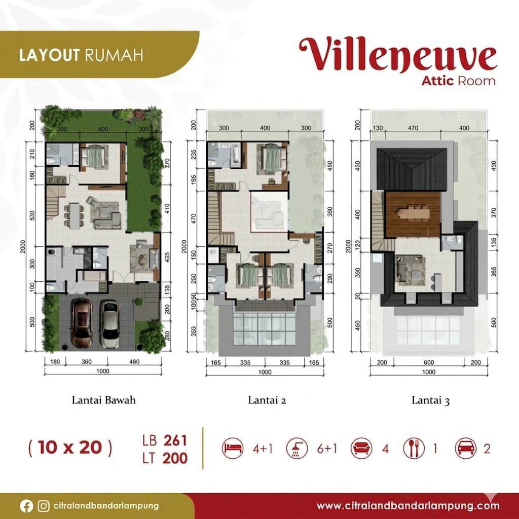 foto denah rumah tipe VILLENEUVE ATTIC perumahan CITRALAND BANDAR LAMPUNG - REVISI II