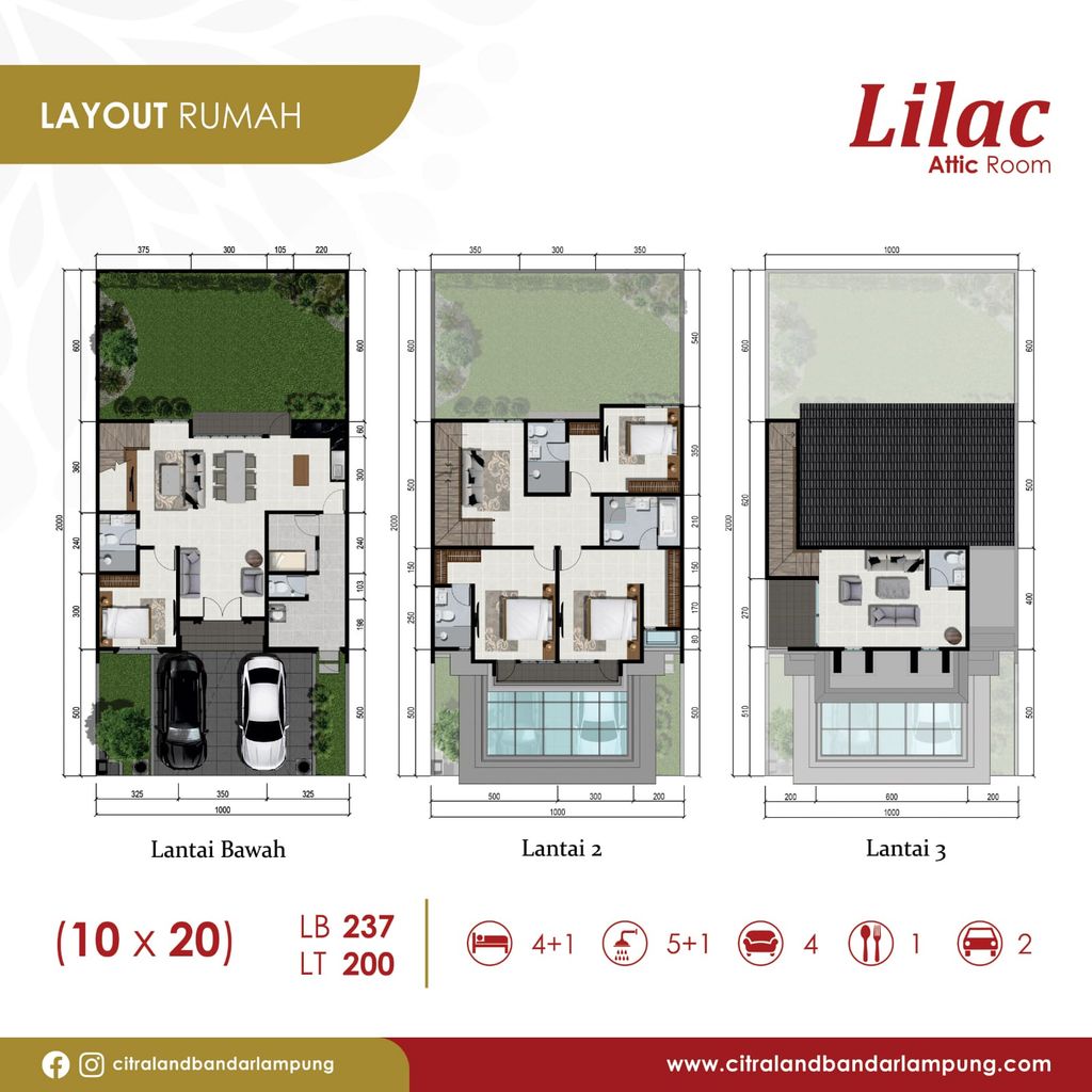 foto denah rumah tipe LILAC STANDARD perumahan CITRALAND BANDAR LAMPUNG - REVISI II