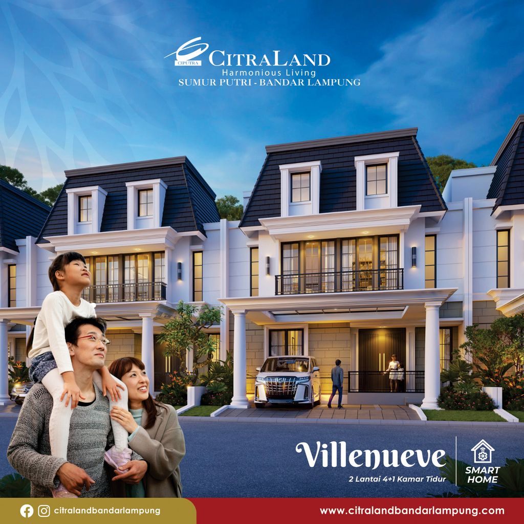 foto tampak rumah tipe VILLENEUVE ATTIC perumahan CITRALAND BANDAR LAMPUNG - REVISI II