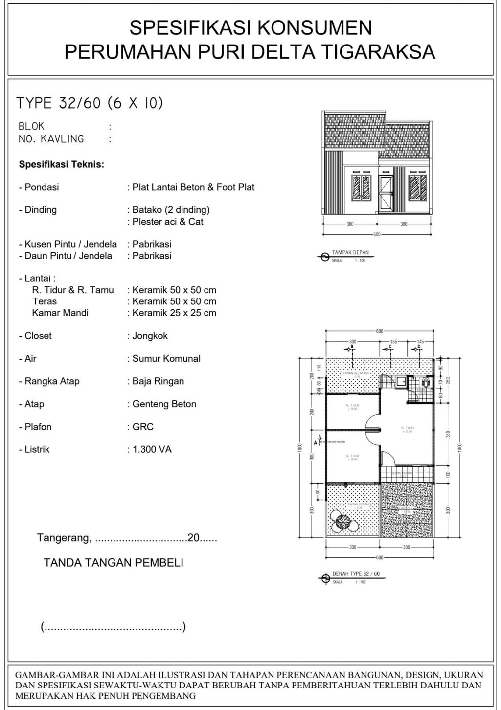 foto denah rumah tipe ANGGREK 2026 perumahan Puri Delta Tigaraksa