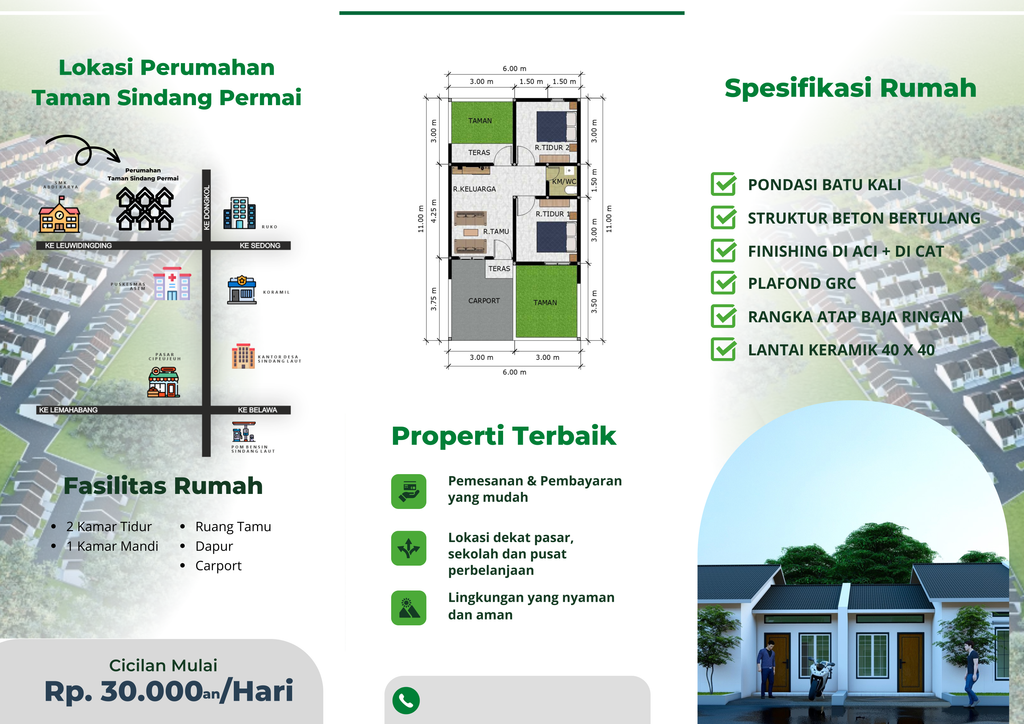 foto denah rumah tipe 36/66 perumahan PERUMAHAN TAMAN SINDANG PERMAI TAHAP 2