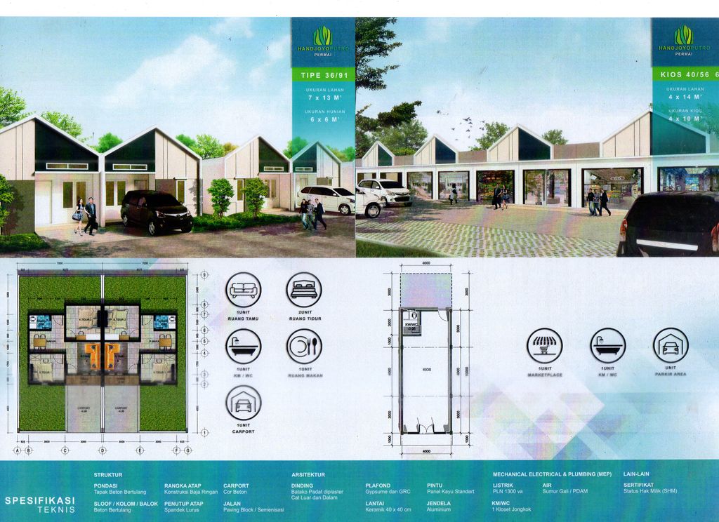foto denah rumah tipe 36/91 M2 perumahan HANDJOYO PUTRO PERMAI