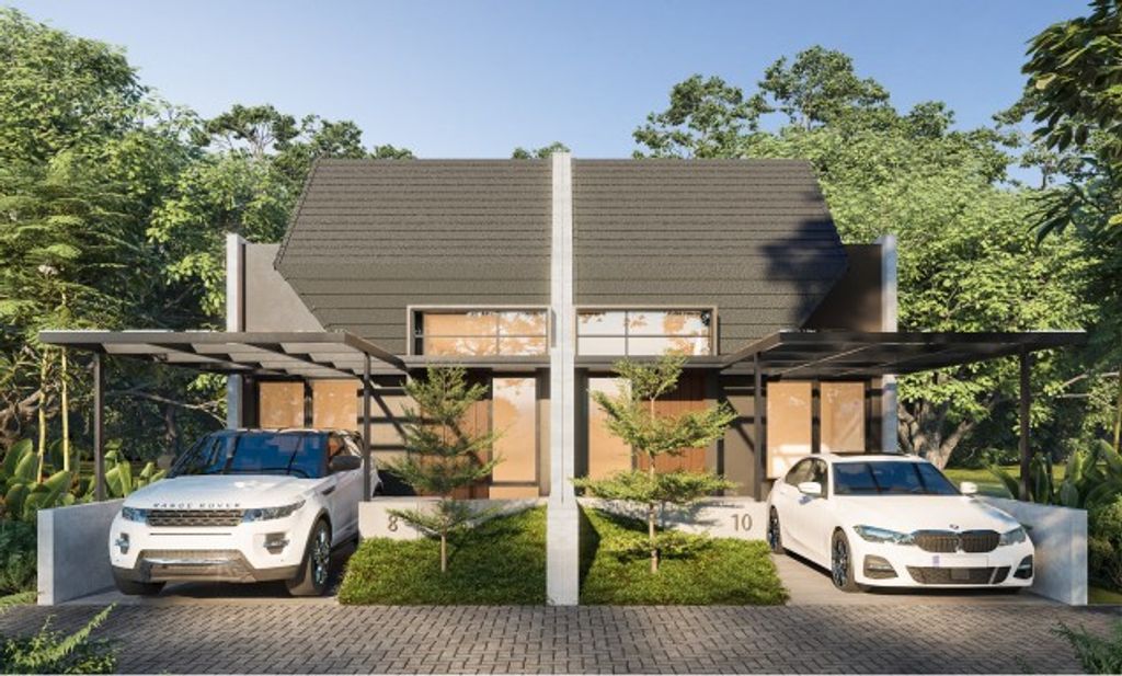 foto tampak rumah tipe RIVERGATE H.18.26 perumahan GARDENS AT CANDI SAWANGAN (NEW)