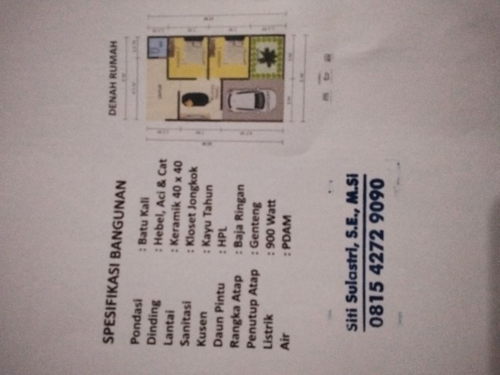 foto denah rumah tipe Subsidi MSB Blok. B no. 3 perumahan MAHKOTA SULTAN BISMA