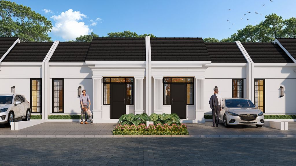 foto tampak rumah tipe American Clasic perumahan Teras bahagia