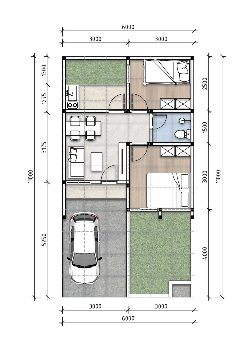 foto denah rumah tipe BIRKA 36/108 perumahan HARMONI PARK BEKASI