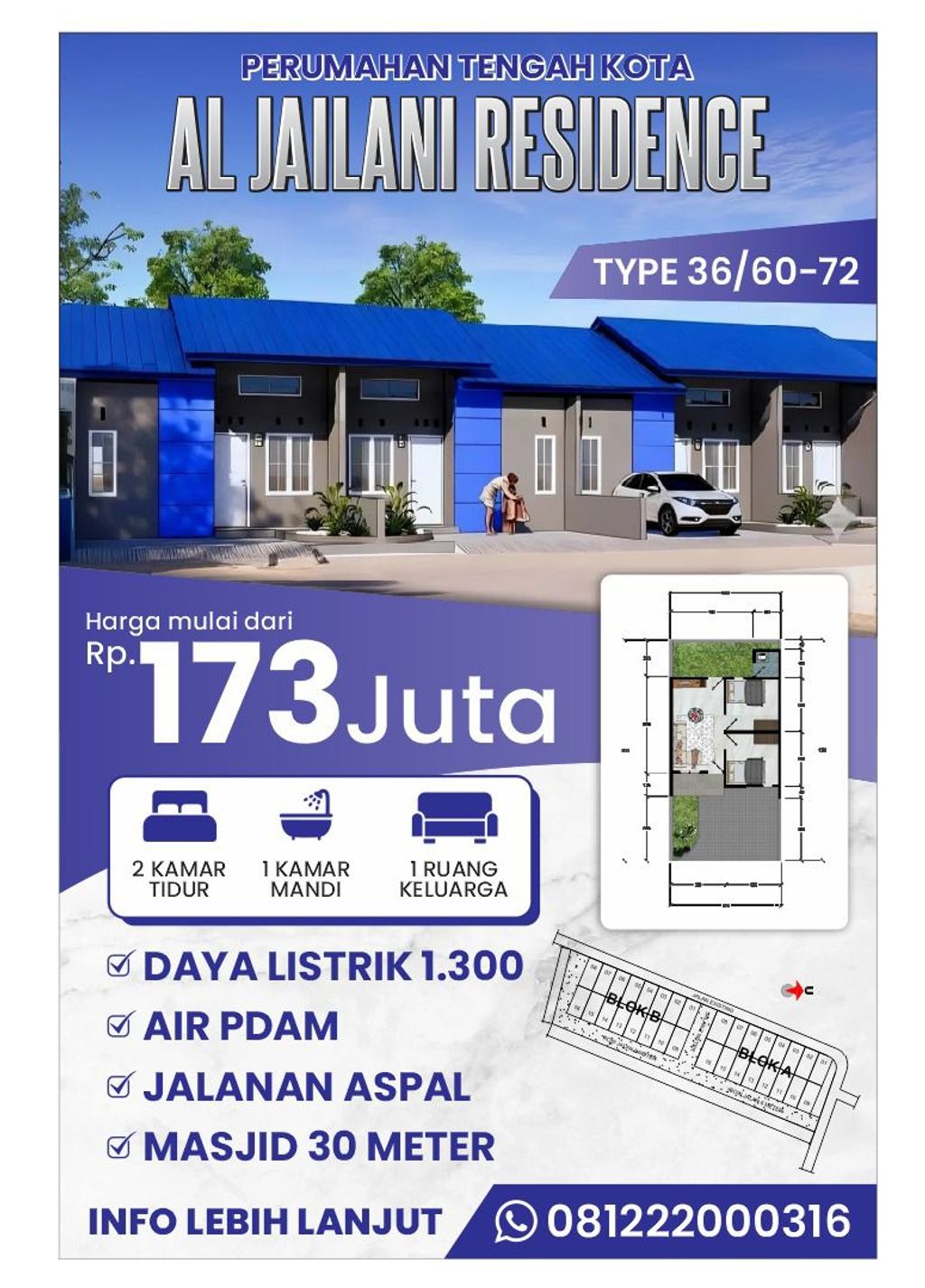 foto tampak rumah tipe 36 perumahan AL JAILANI RESIDENCE